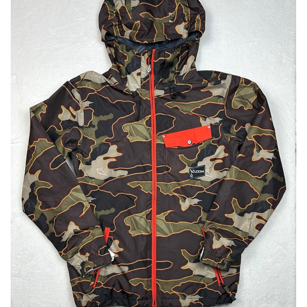 Volcom Camouflage-pattern Snowboarding Jacket Zip Up Hooded Mens Lightweight S‎